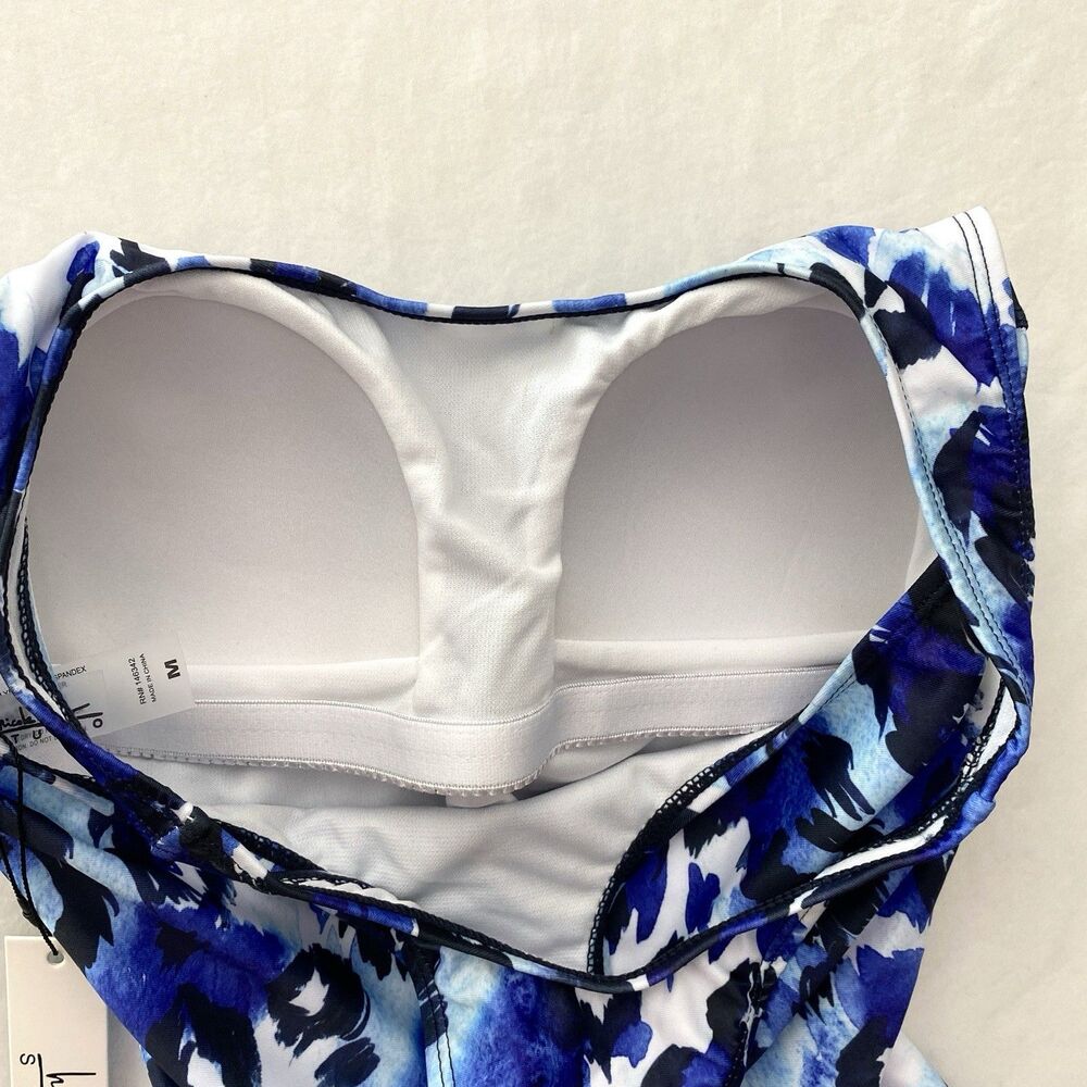 Nicole Miller Bathing Swim Suit One Piece Racerback Womens Medium Blue Floral - Picture 3 of 12